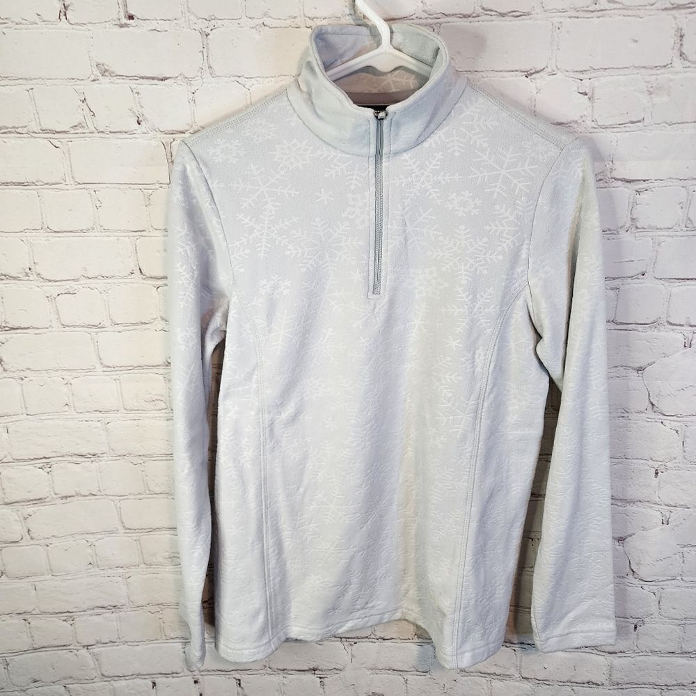 Women's Lands' End snowflake pattern zip-up sweater, size XS
